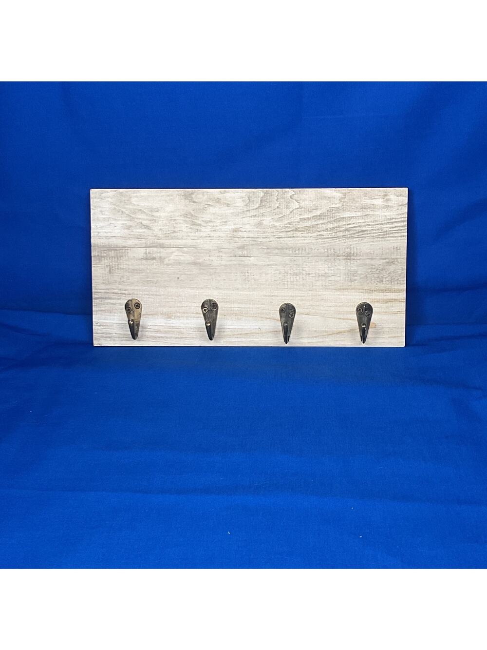 Rustic Whitewash Wooden Wall Organizer - 4 Antique Bronze Hooks